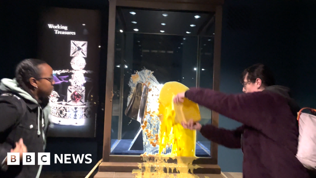 Four arrested after Tower of London display case containing State Crown defaced Four arrested after Tower of London display case containing State Crown defaced