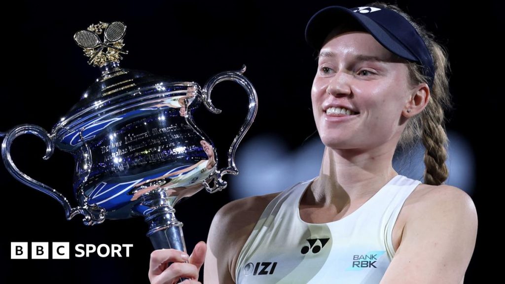 Elena Rybakina with the Australian Open trophy
