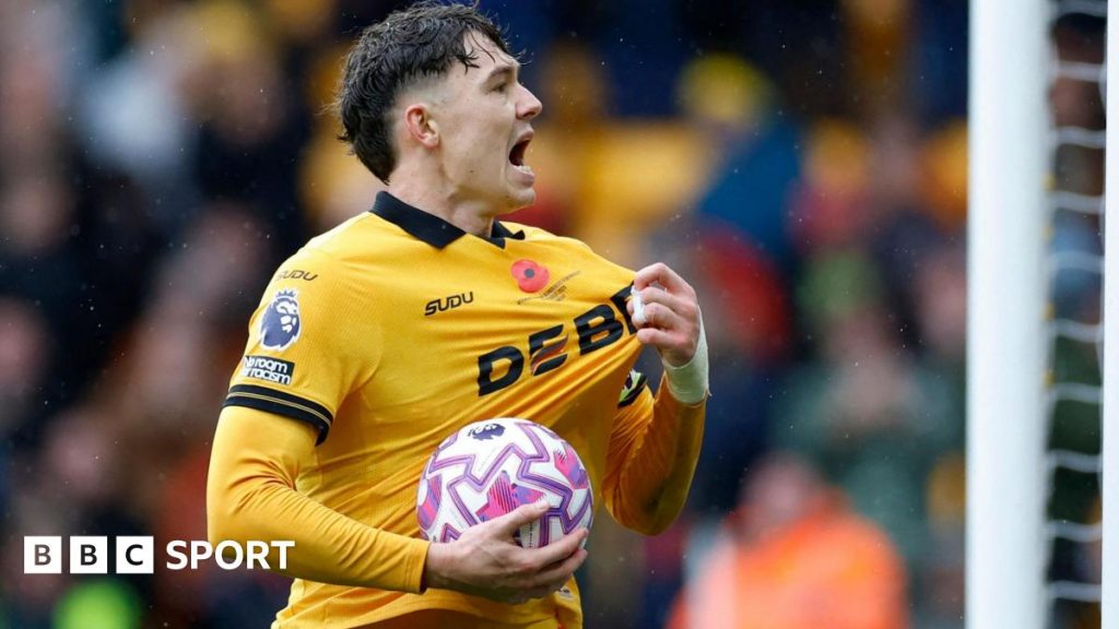 Jorgen Strand Larsen: Crystal Palace’s £50m move for Wolves striker in doubt Wolves forward Jorgen Strand Larsen celebrates scoring in the Premier League