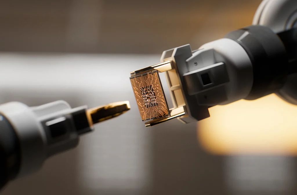 Allegro MicroSystems Sees Industrials Leading Growth (NASDAQ:ALGM) Robotic arm giving a CPU to another robot