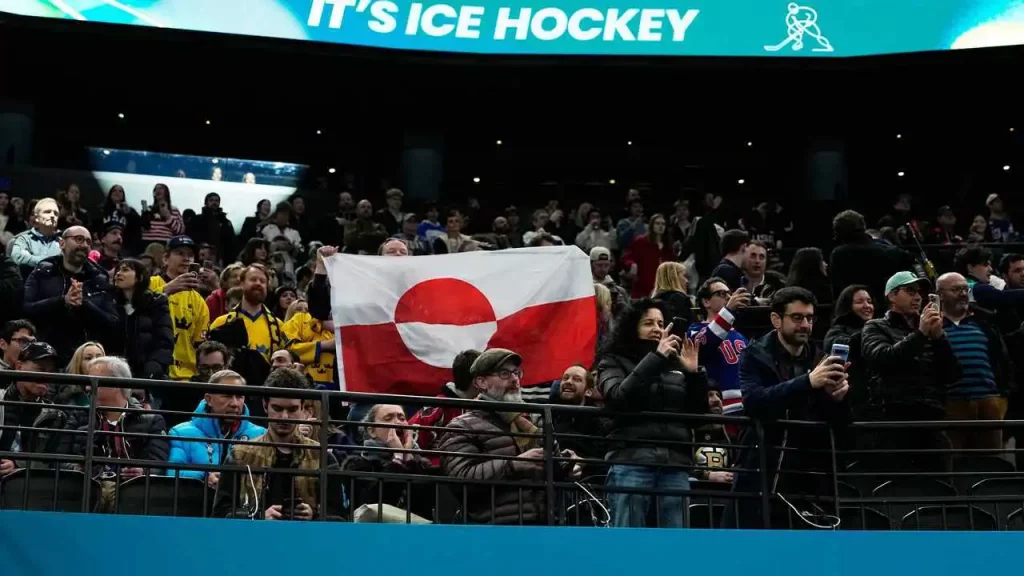 Fans raise Greenland's flag to protest US Olympic hockey win over Denmark