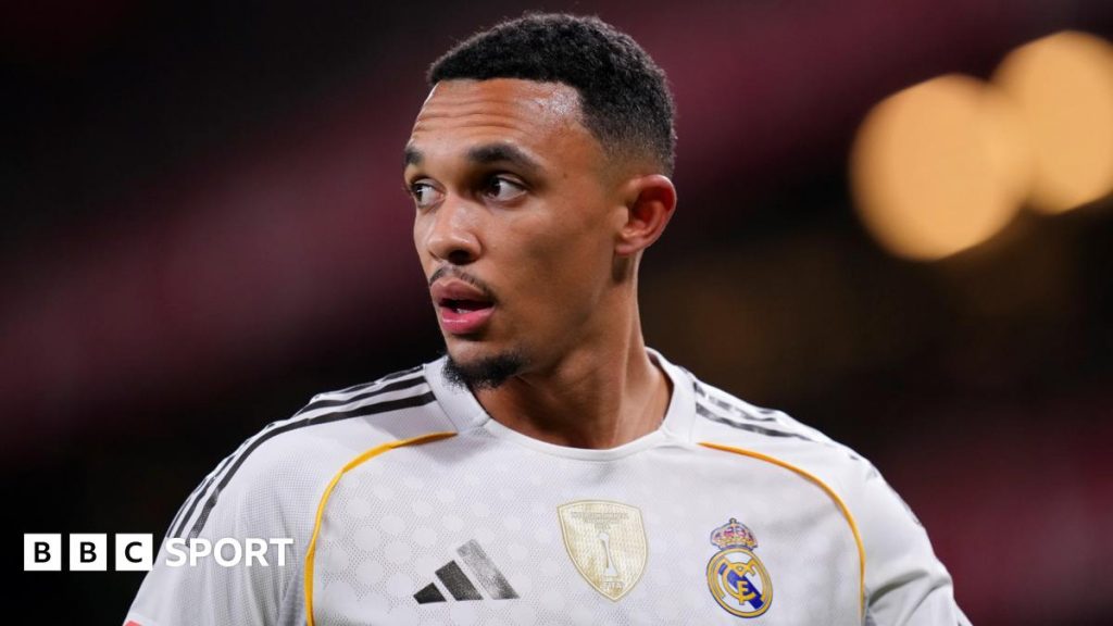 Trent Alexander-Arnold in Real Madrid's largely white home shirt