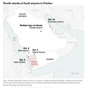 West Asian War: Ansar Allah Hits Enemy HQ in Aden Houthi attacks at Saudi airports in October